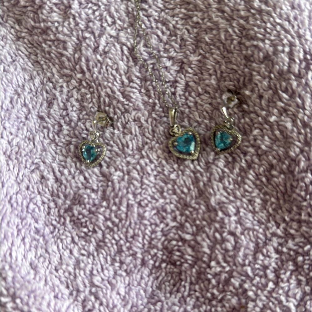 Heart-Shaped Blue and Silver Jewelry Set